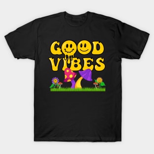 Good Vibes Trippy Flower Design T-Shirt